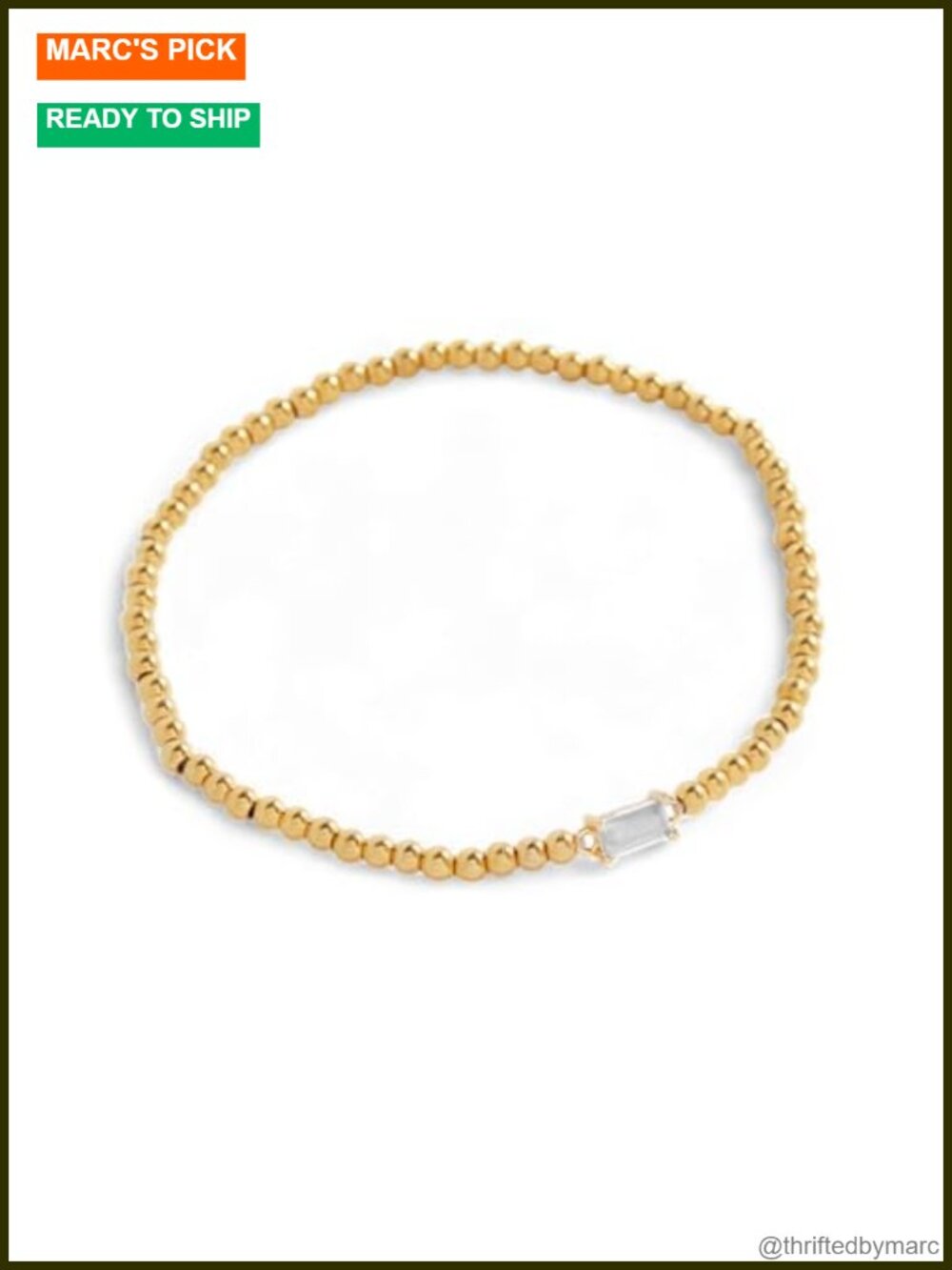 Gold Plated Stretch Beaded Bracelet with Birthstone Charm 18K PVD